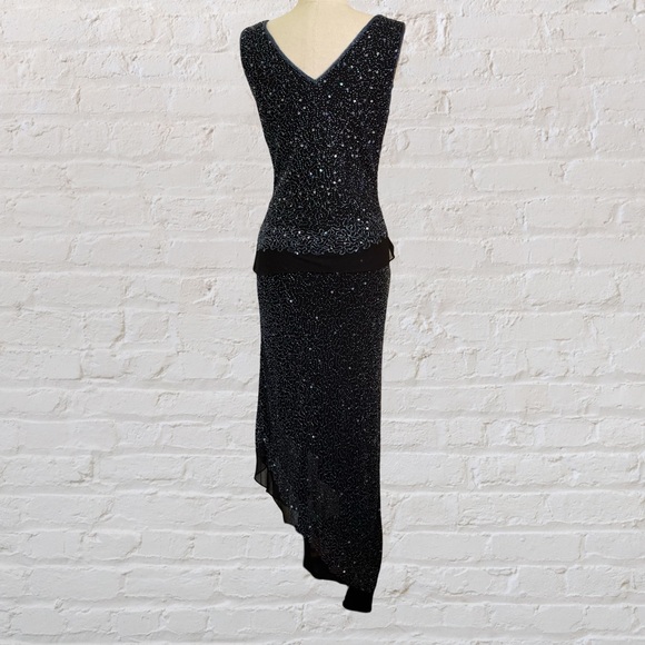 Black beaded two-piece midi dress with asymmetrical hem from Newport News - Picture 4 of 7